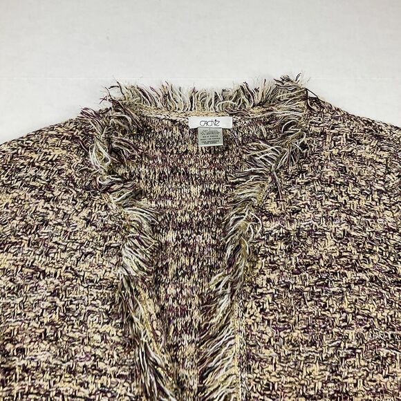 Cache Tweed Cropped Fringe Jacket Metallic Bouclé Blazer Small Y2K Parisian Chic - Picture 3 of 9